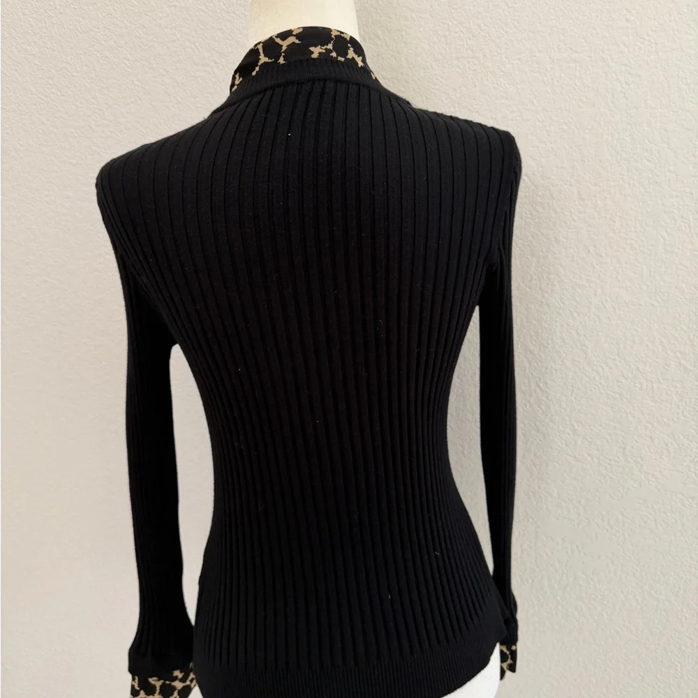 Black Ribbed Sweater with Leopard Print Accent - Picture 4 of 4